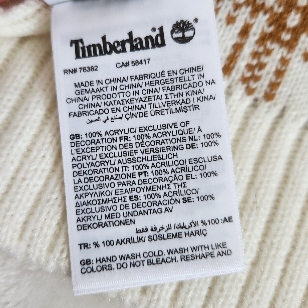 Timberland Wheat Mustard Yellow White Plaid Knit Acrylic Scarf Unisex - Picture 12 of 12